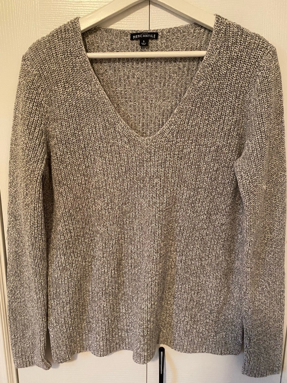 J. Crew Mercantile 100% cotton Ribbed Knit Fisherman Sweater marled grey size S